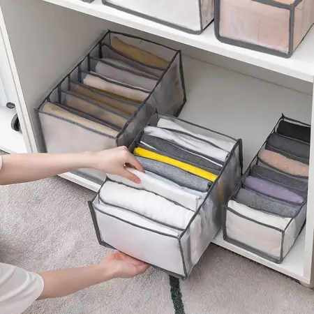 Clothes Organizer +7 Grid, Drawer Wardrobe Clothes Organizer, Jeans Closet Cabinet Organizers, Portable Foldable Storage Containers ( default, Standard ).