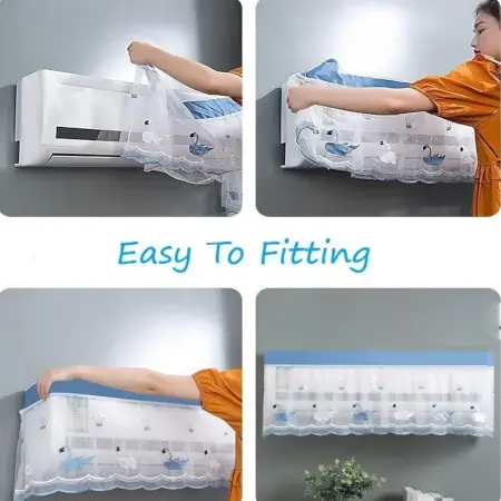 Ac Cover Air Conditioning Dust Cover Folding Designer Ac Cover For Indoor Split Cover Washable Foldable Dustproof Cover ( approximately 1 Ton / Mix Design / 1 Pc) (ac curtain) ( default, Stan
