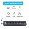 USB Splitter Multi Port USB 2.0 Hub, 7 Port with Independent On/Off Switch and LED Indicators USB A Port Data Hub, Suitable for PC Computer Keyboard Laptop Mobile HDD, Flash Drive Camera etc.
