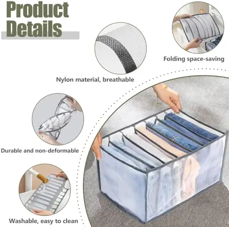 Clothes Organizer +7 Grid, Drawer Wardrobe Clothes Organizer, Jeans Closet Cabinet Organizers, Portable Foldable Storage Containers ( default, Standard ).