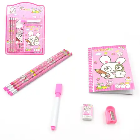 Kids' Stationery Kit: Wooden Pencils, Sharpener, Eraser, Diary (8 Pc Set) ( default, Standard ).
