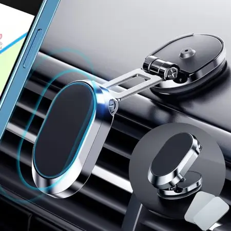 360 Degree Rotating Magnetic Car Phone Holder | Metal Folding Car Phone Holder | New Alloy Folding Magnetic Car Phone Holder (Pack of 1) ( default, Standard ).