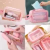 Cosmetic Pouch, Make up Bag for Home & Travel, Toiletry Bag for Cosmetics, Brushes, Accessories Set of 3 Small, Medium & Big - Wash Bag ( default, MEDIUM ).
