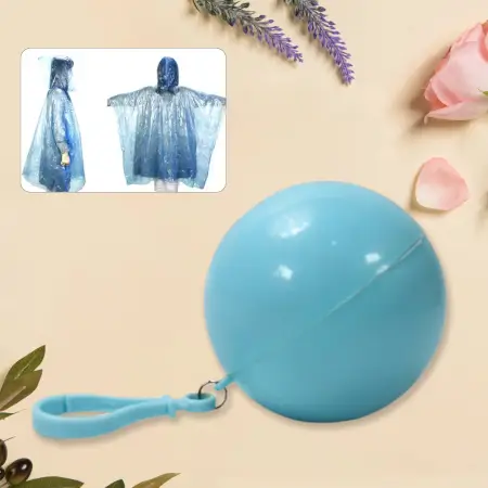 Disposable Raincoat for Kids with Hood and Attachable Round Case, Clear Plastic Raincoats for Emergency, Girls, Boys Disposable Emergency Ball Raincoat For Traveling and Outdoor Activities.