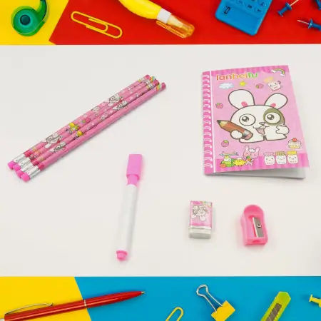 Kids' Stationery Kit: Wooden Pencils, Sharpener, Eraser, Diary (8 Pc Set) ( default, Standard ).