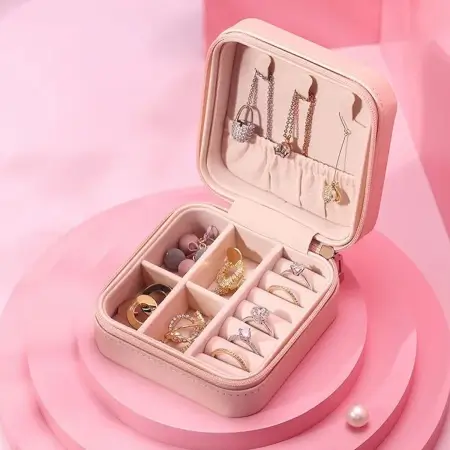 Jewellery Box for Women, Mini Portable Jewelry Box Organizer PU Leather Jewellerrying Display Holder, Small Travel Jewellery Box for Girls, Women, Mother, Daught Travel Ring, Pendant, Earring