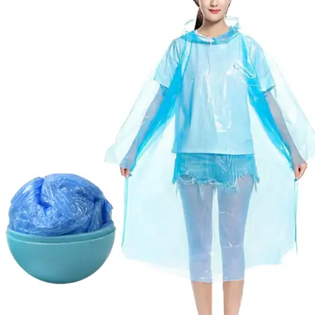 Disposable Raincoat for Kids with Hood and Attachable Round Case, Clear Plastic Raincoats for Emergency, Girls, Boys Disposable Emergency Ball Raincoat For Traveling and Outdoor Activities.