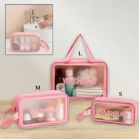 Cosmetic Pouch, Make up Bag for Home & Travel, Toiletry Bag for Cosmetics, Brushes, Accessories Set of 3 Small, Medium & Big - Wash Bag ( default, MEDIUM ).