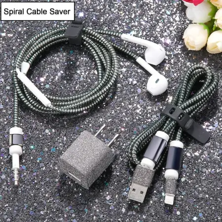 Metallic Finish Cable Spiral Protector / Wire Repair / Pet Cord Protector / Headphone Saver, Cable Wrap / Cover for Mac Charging Cable ( default, Standard ).