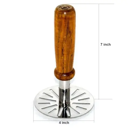Stainless Steel Potato Masher with Wooden Handle Pav Bhaji Masher for Easy Mashing ( default, Standard ).
