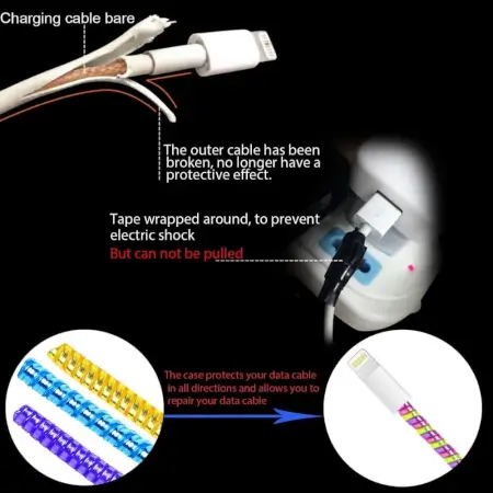 Metallic Finish Cable Spiral Protector / Wire Repair / Pet Cord Protector / Headphone Saver, Cable Wrap / Cover for Mac Charging Cable ( default, Standard ).