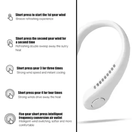 Portable Wearable Neck Fan USB Rechargeable, Hands-Free Bladeless Fan with 3 Speeds ( default, Standard ).