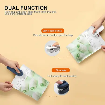 Mini Bag Sealer, 2 in 1 Seal & Cutter Heat Sealers, TYPE-C USB Charging Portable Bag Reseller, Handle Food Sealer, Sealing Machine for Food Storage Plastic Bags Snacks Keep Food Fresh ( defau